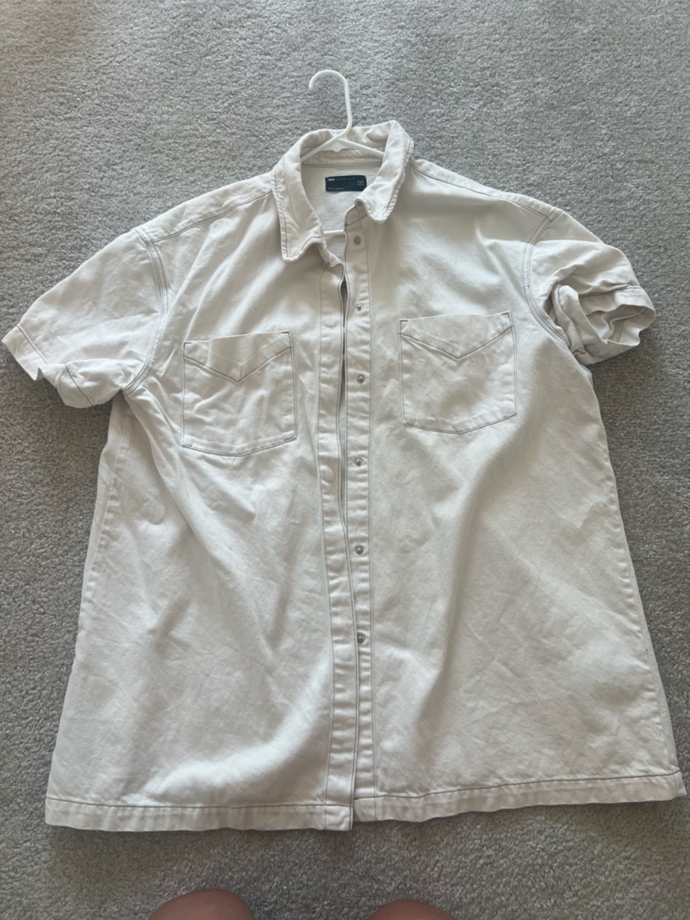 Light Beige Button-Up Short Sleeve dress